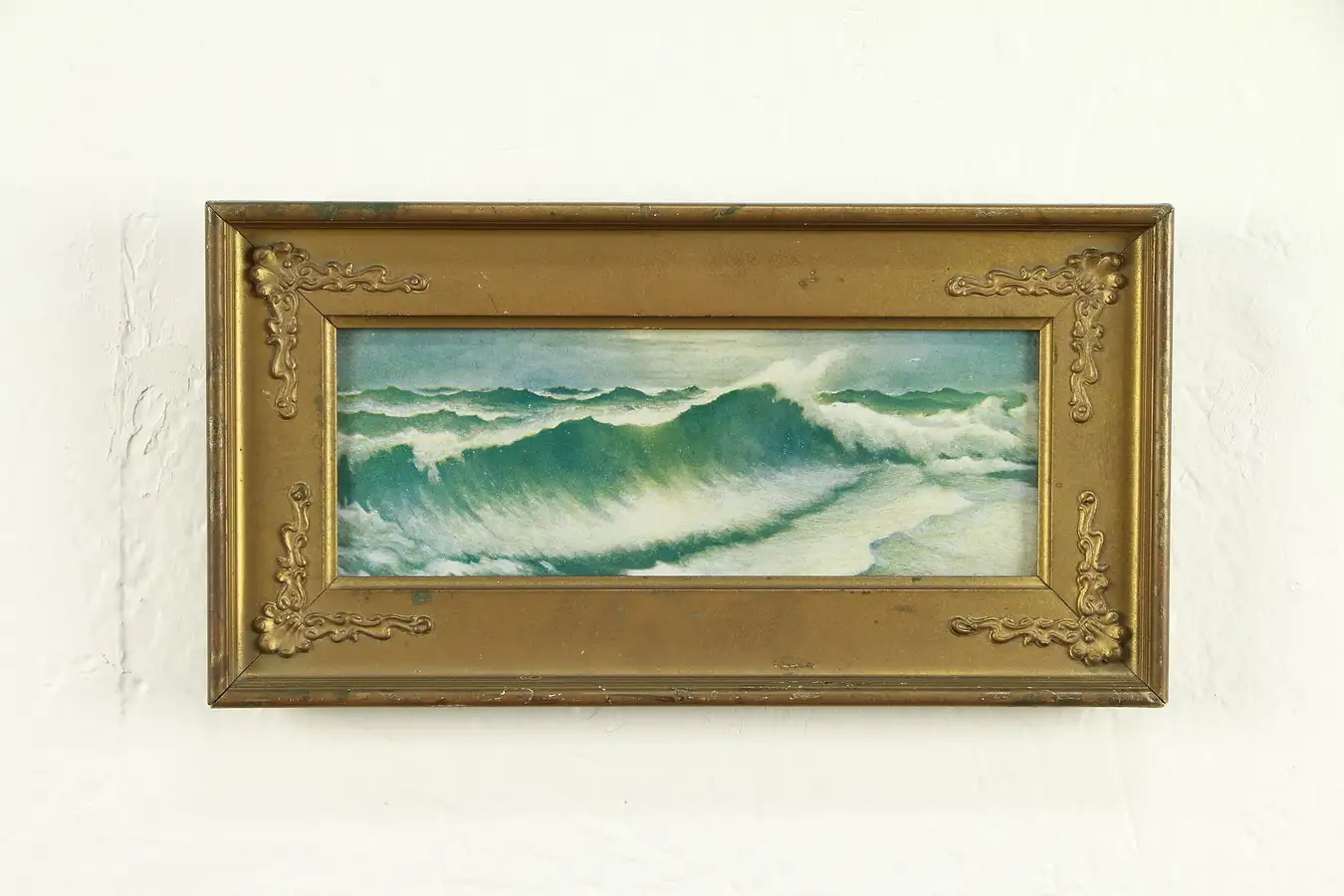 Main image of Victorian Antique 1900 Print of Crashing Waves, Original Frame