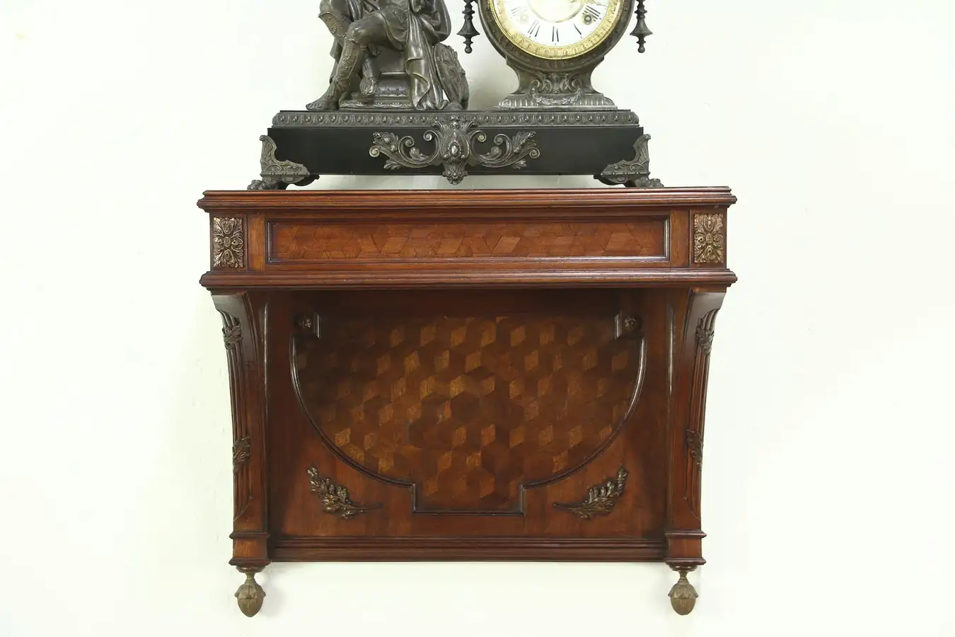 Main image of French Antique Hand Carved Walnut Marquetry Wall or Clock Shelf