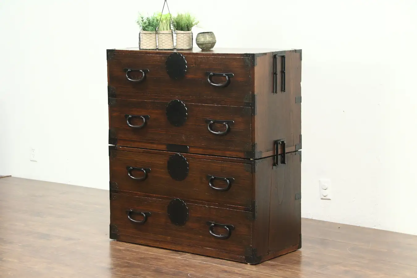 Main image of Pair Antique Chinese Campaign or Dowry Chests, Stackable or End Tables