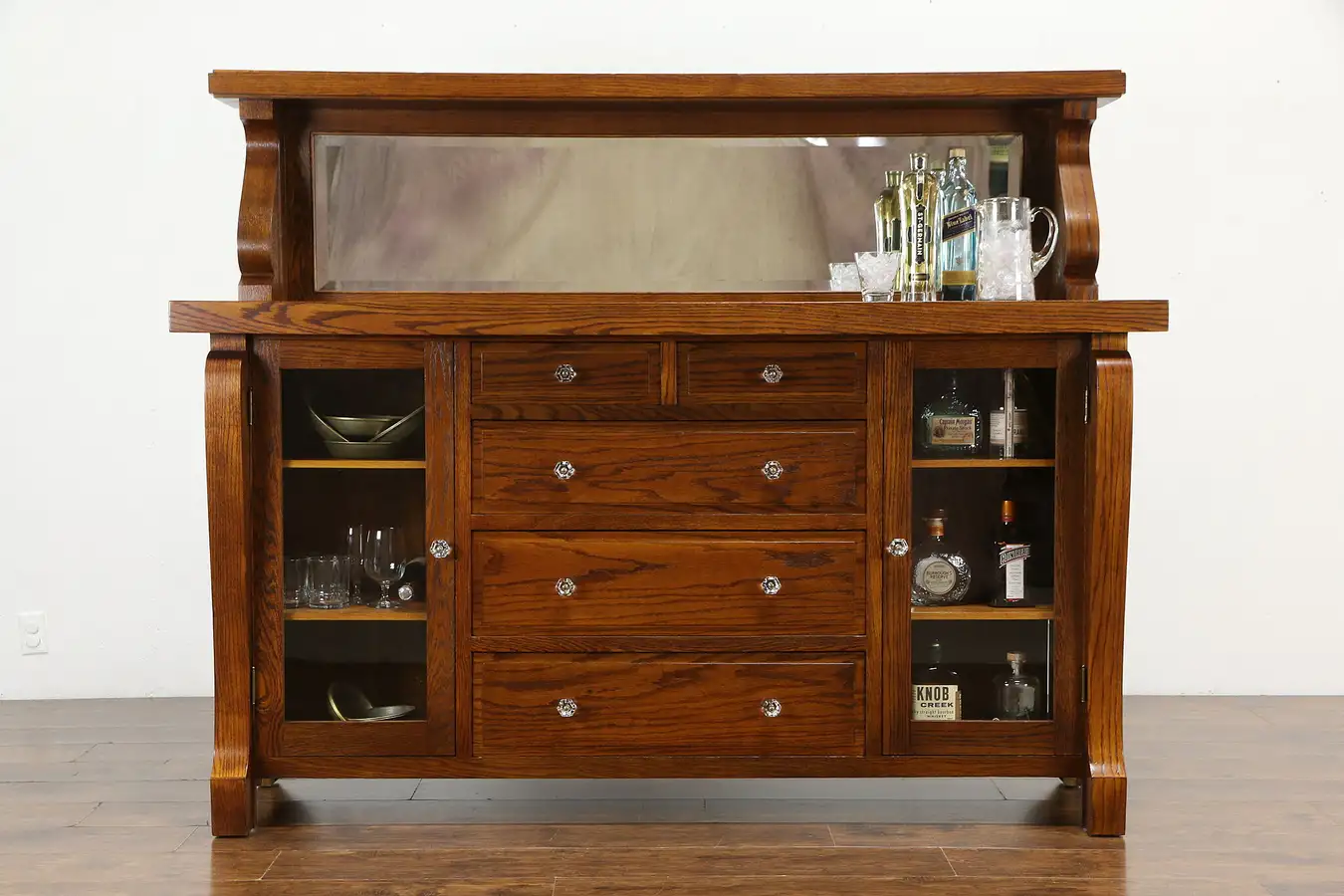 Main image of Oak Antique 1900 Sideboard, Server, or Buffet, Gallery & Mirror, Chicago