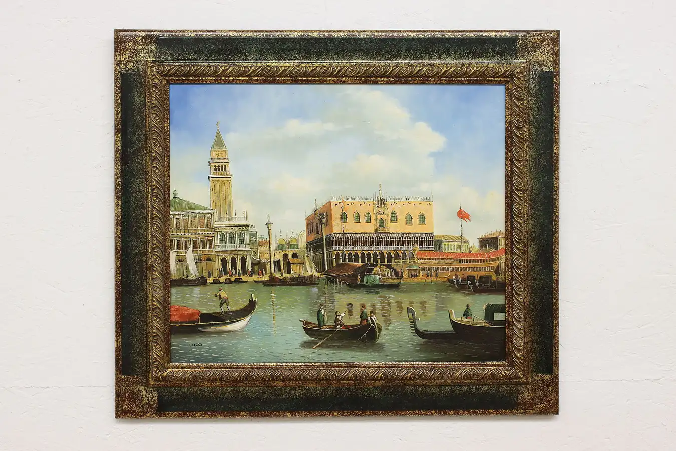 Main image of Venice Harbor Italy Vintage Original Oil Painting Lucci 32"