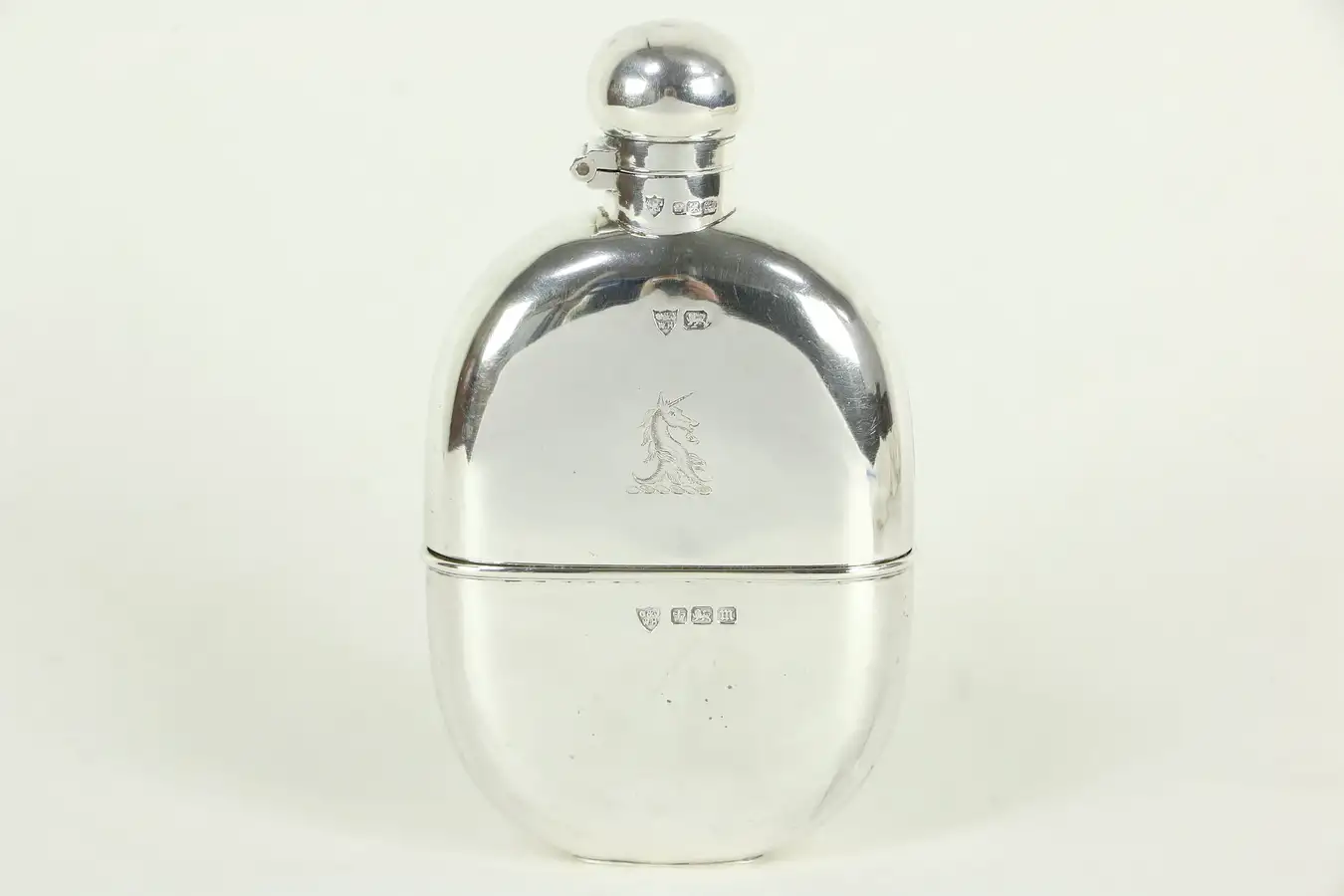 Main image of Silver Antique Flask, Hallmarked, Unicorn Engraving, England