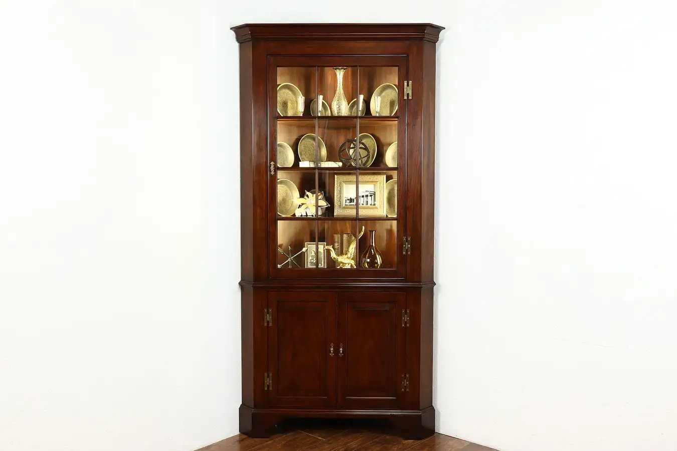 Main image of Georgian Federal Vintage Mahogany Corner China Cabinet, Henkel Harris