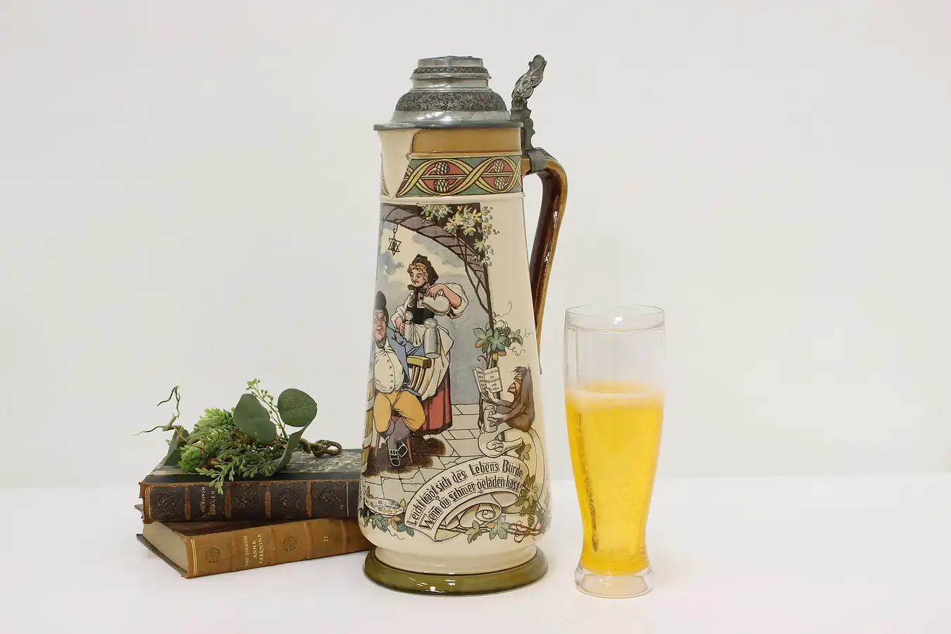 Main image of German Folk Art Antique Giant 4.8 L Beer Stein Mug, Mettlach
