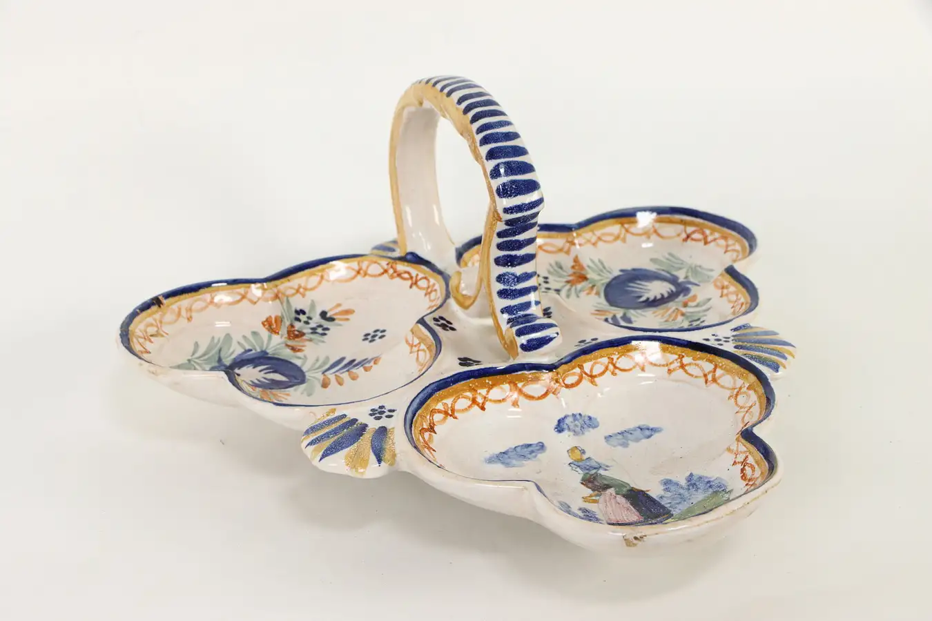 Main image of Henriot Quimper Signed Triple Serving Tray, Hand Painted Brittany, France