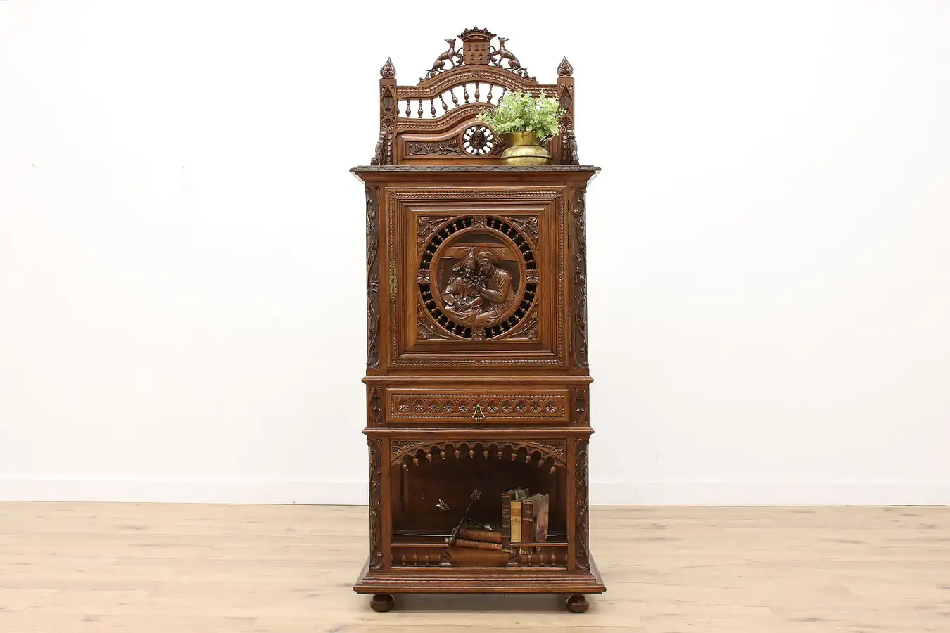 Main image of French Brittany Carved Chestnut Antique Cupboard or Bar Cabinet