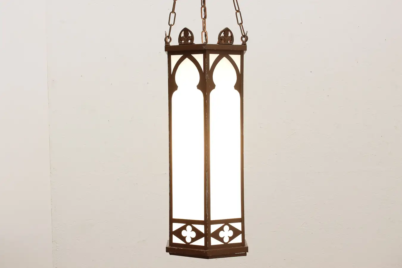 Main image of Church Salvage Antique Gothic Light Fixture Milk Glass