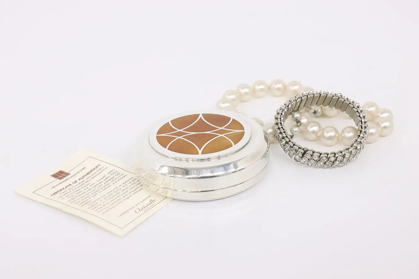 Main image of Art Deco Vintage Silverplate & Cloisonne Trinket Box, Christofle