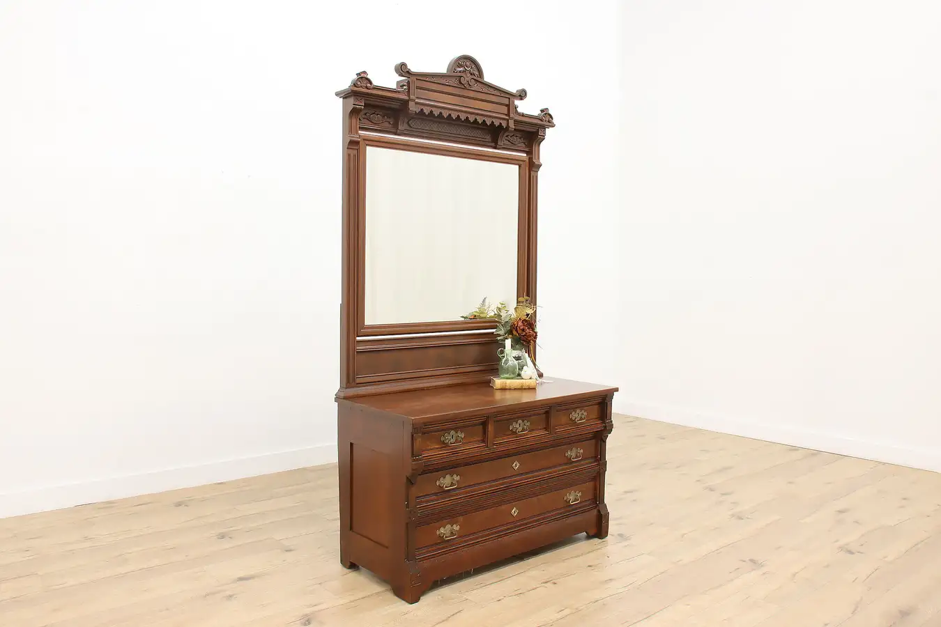Main image of Victorian Eastlake Antique Walnut Dresser or Chest, Mirror