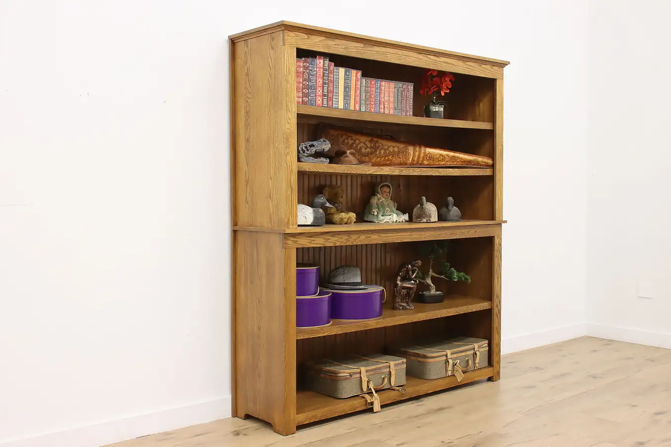 Main image of Farmhouse Vintage Oak Kitchen Pantry Cabinet or Bookcase
