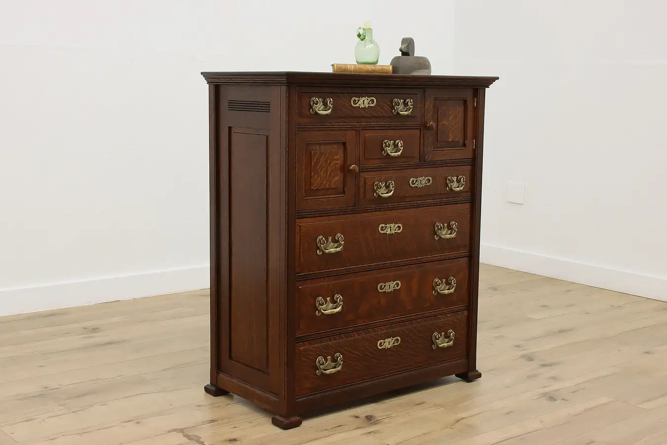 Main image of Victorian Antique Oak & Brass Dresser or Chest, Matthews