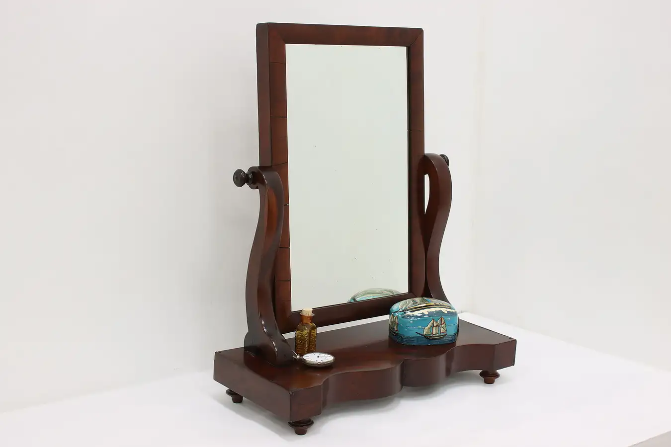 Main image of Empire Antique 1840s Mahogany Swivel Shaving Dresser Mirror