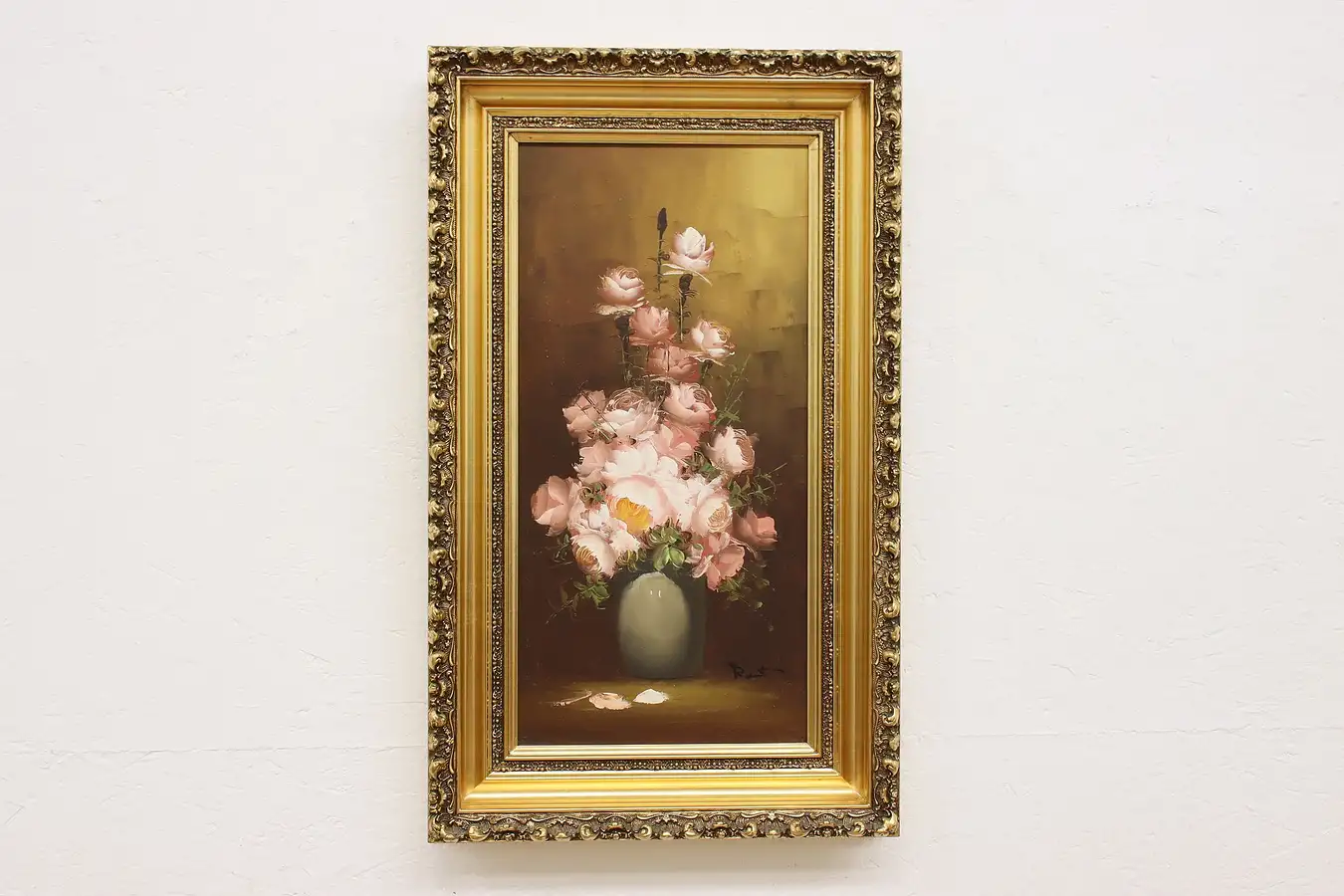 Main image of Roses Still Life Vintage Original Oil Painting Signed 30.5"
