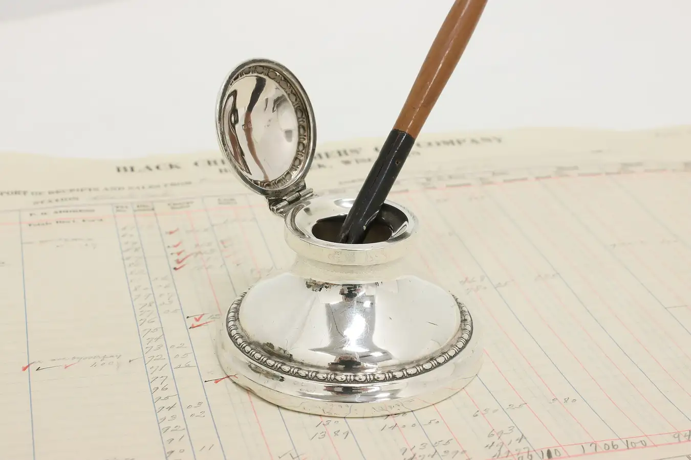 Main image of English Victorian Antique Sterling Silver Inkwell