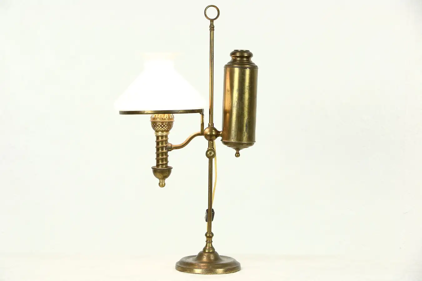 Main image of Victorian Student Oil Desk Lamp, Electrified, Signed Manhattan Brass, Pat. 1874