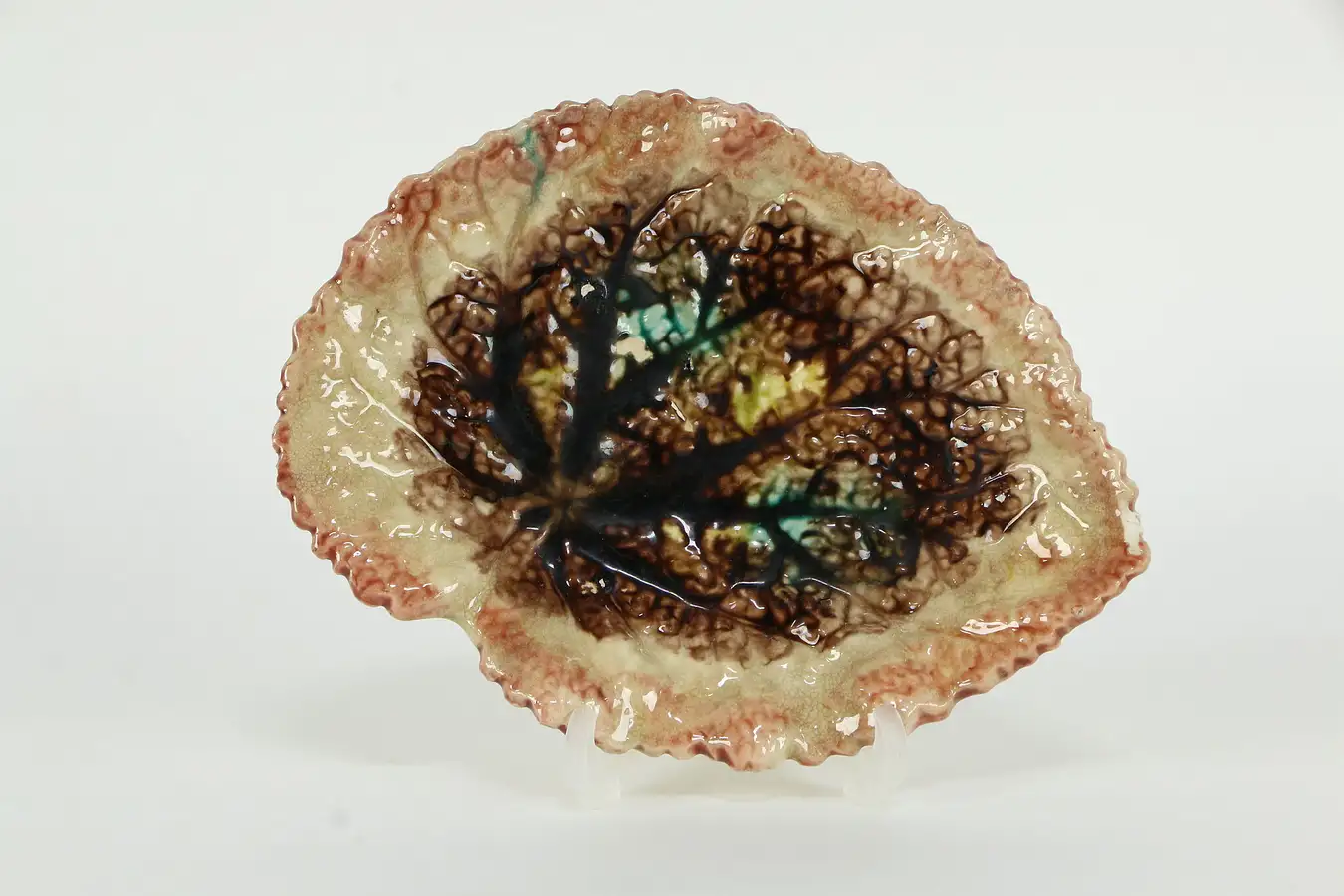 Main image of Victorian Majolica Begonia Antique 8" Leaf Plate, Chips