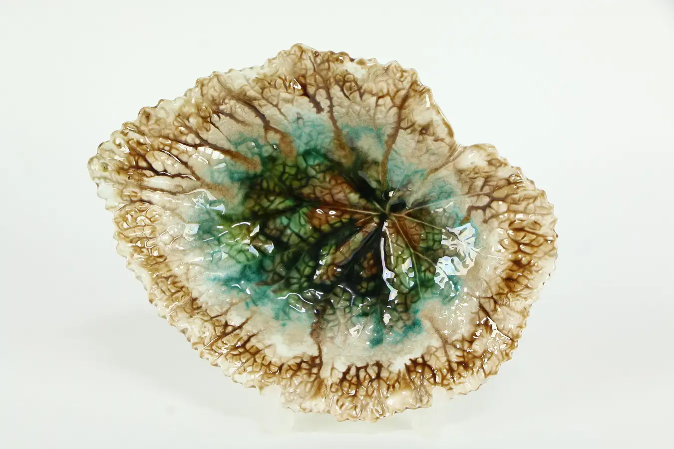 Main image of Victorian Majolica Begonia Antique 8" Leaf Plate, Chips