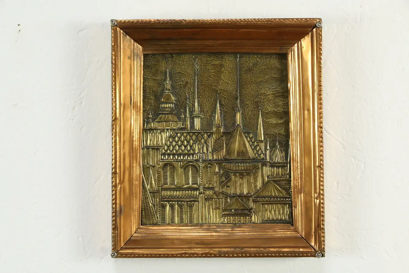Main image of Gothic Towers Antique Hammered Bronze Plaque, Copper Frame