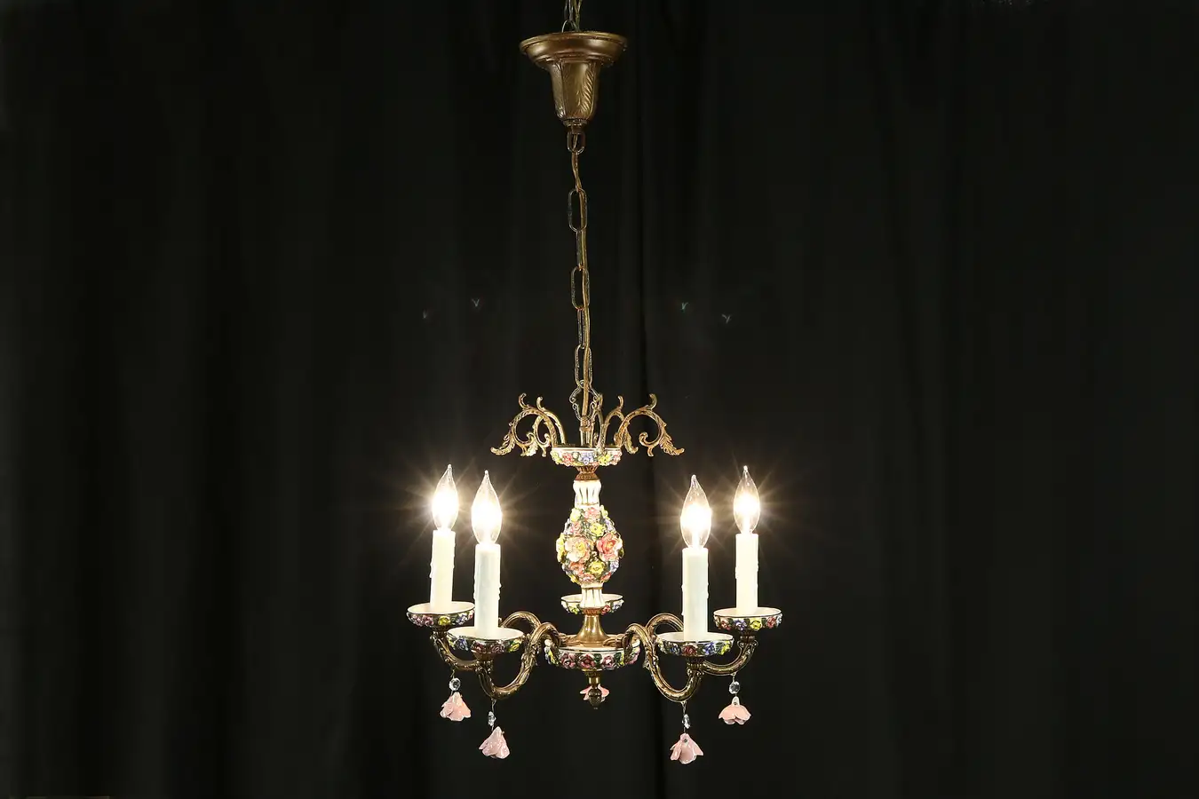 Main image of Capodimonte Porcelain Flowers Vintage Chandelier, 5 Candles
