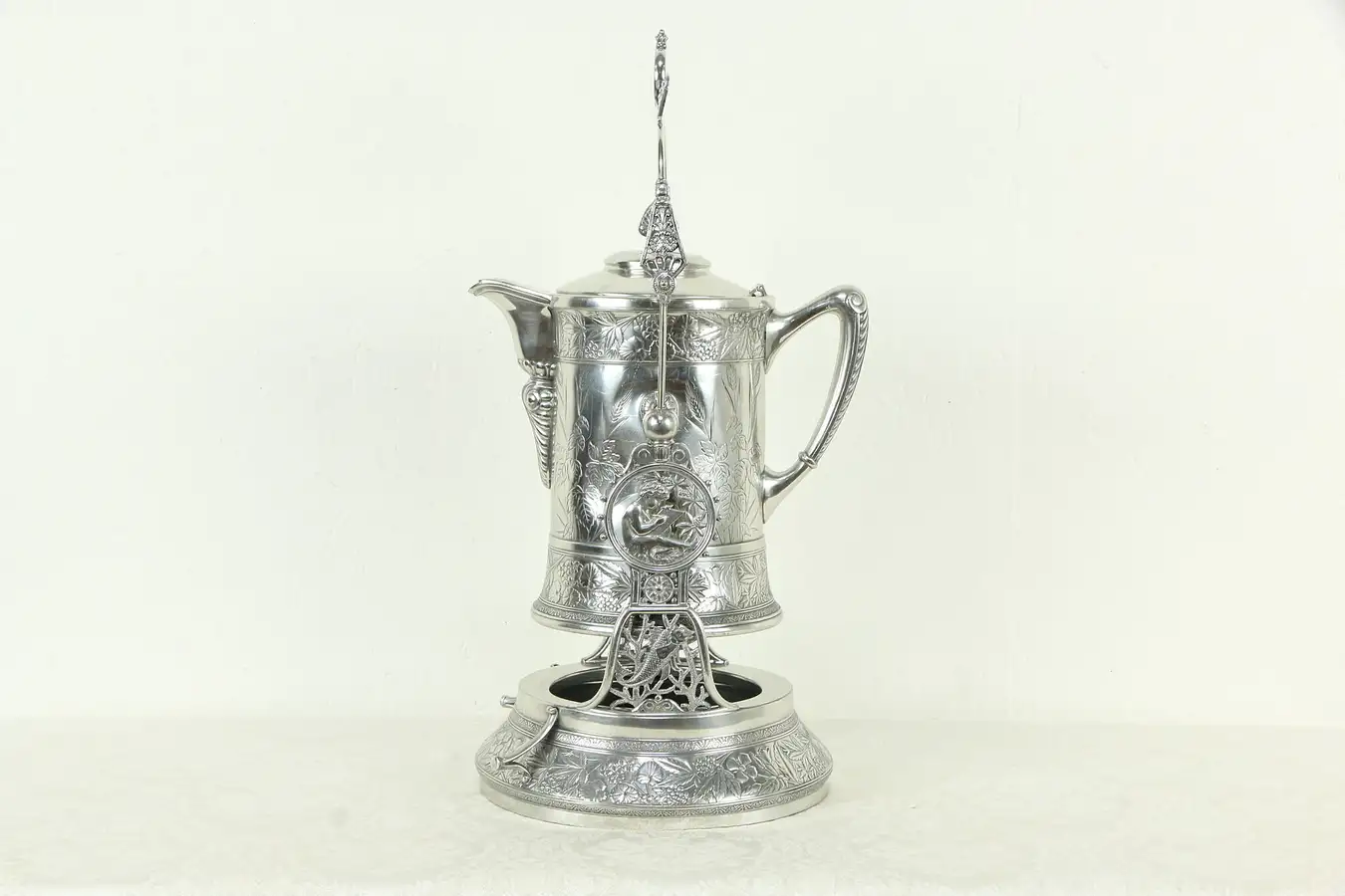 Main image of Victorian Antique Silverplate Water Pitcher & Stand, Meriden