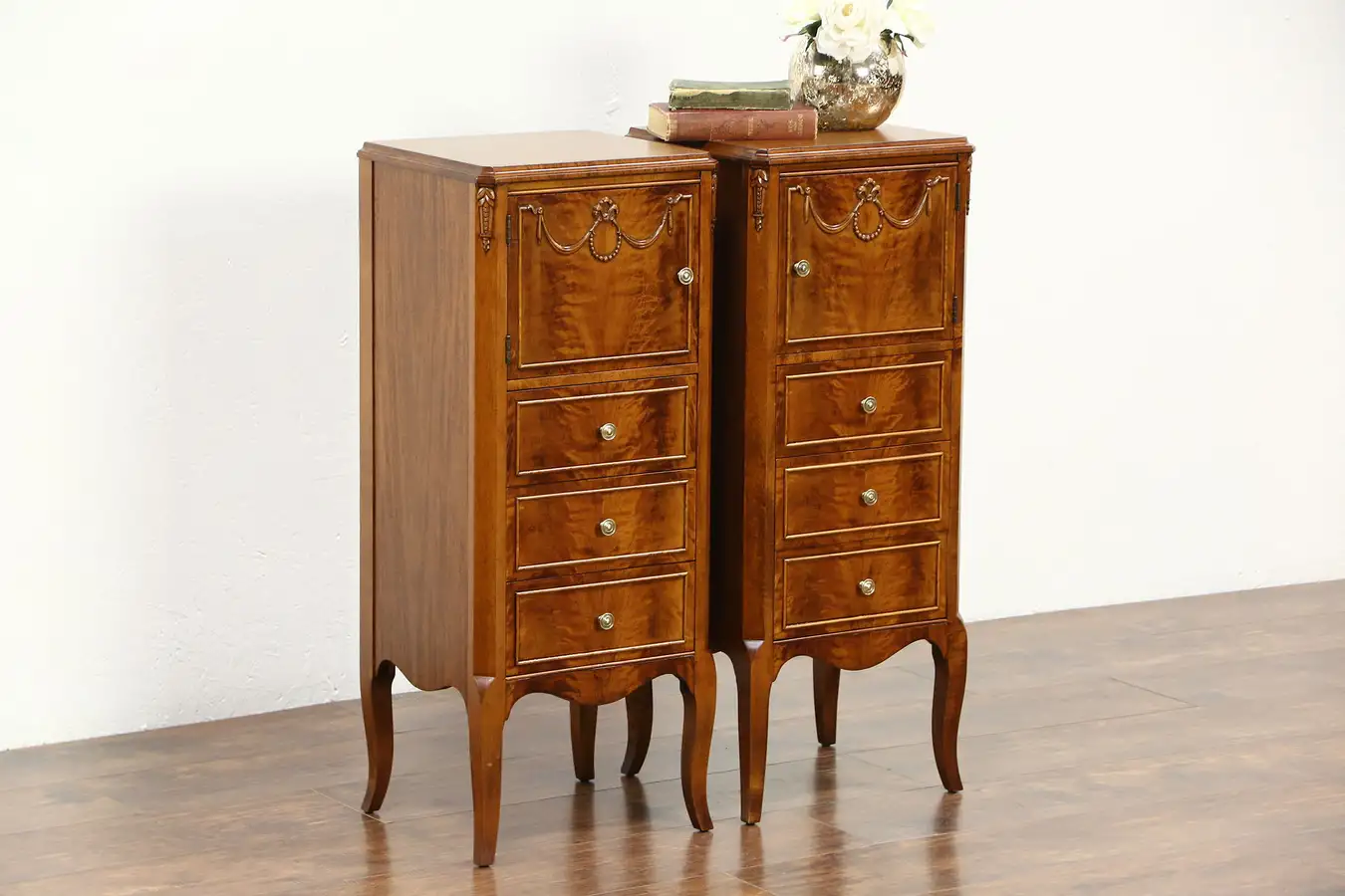 Main image of Pair 1930's Vintage Mahogany Bedside Nightstands or Pedestal Cabinets