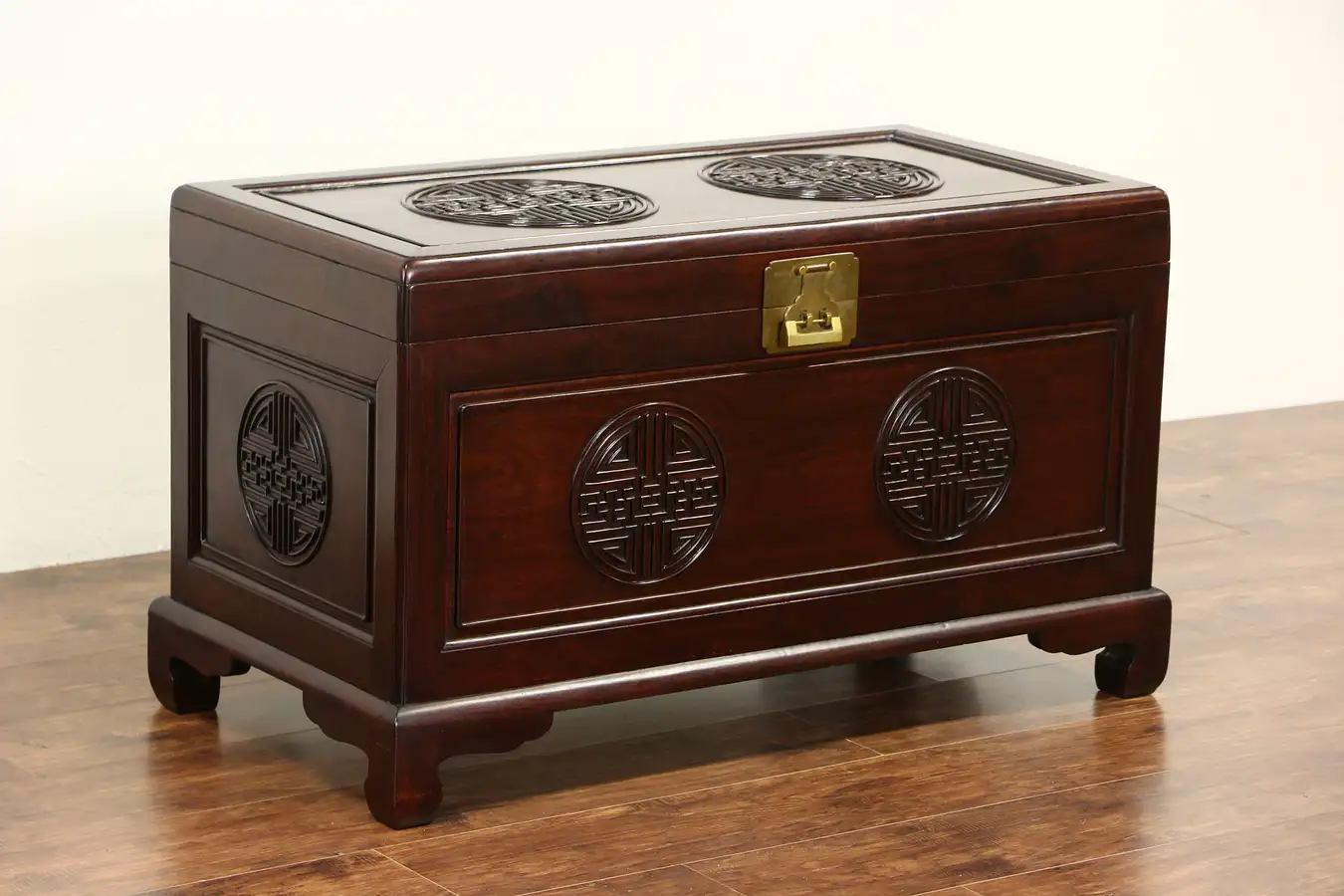 Main image of Chinese Rosewood 1930's Vintage Carved Trunk or Dowry Chest, Camphor Lined
