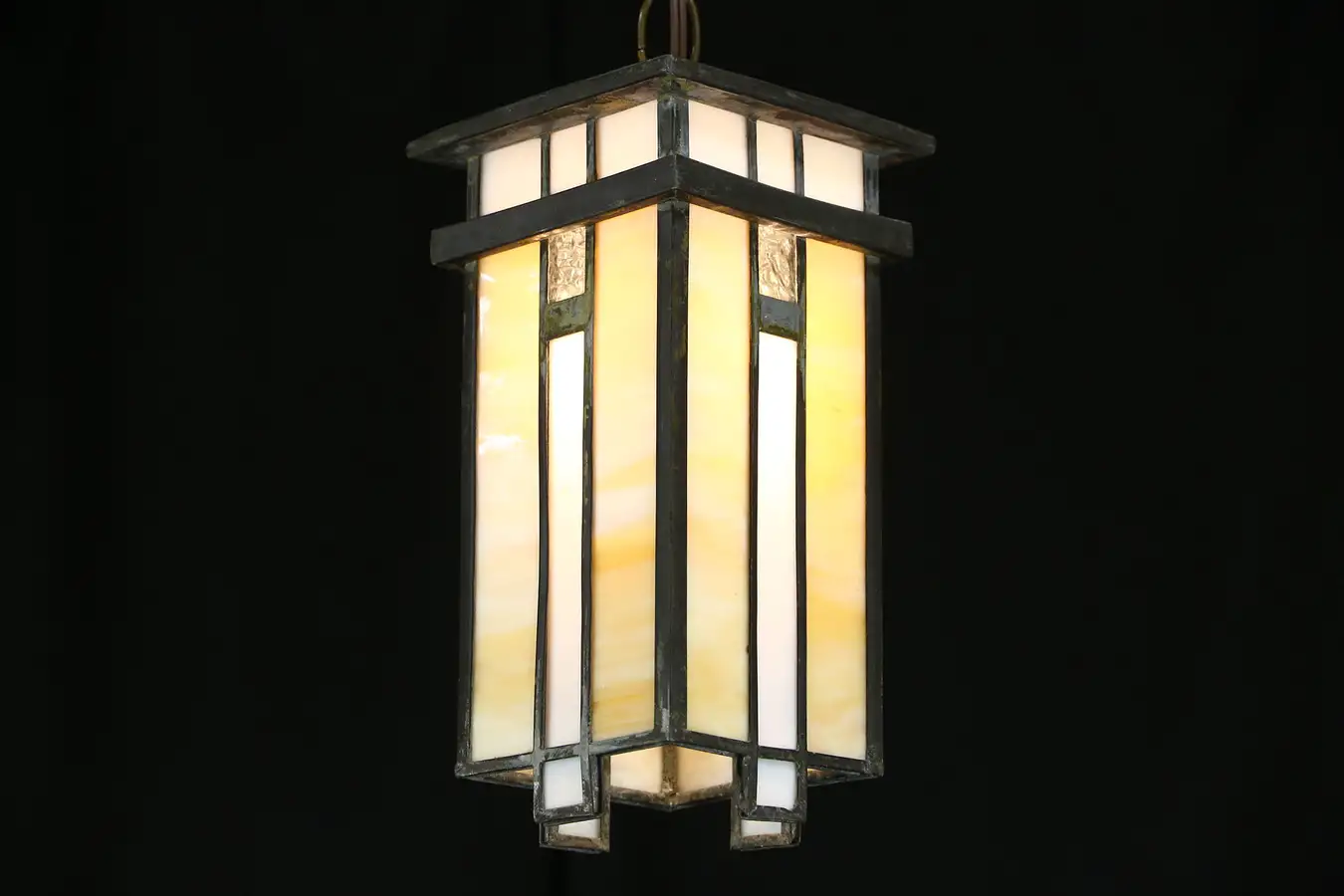 Main image of Arts & Crafts Mission 1905 Craftsman Leaded Stained Glass Ceiling Light Fixture
