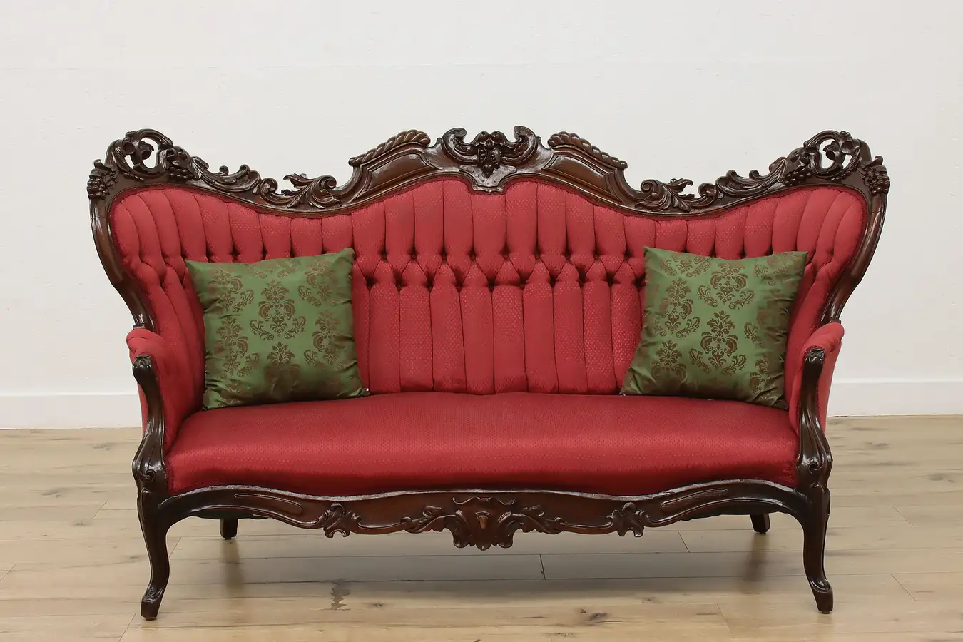 Main image of Victorian Antique Upholstered & Carved Walnut Sofa or Couch