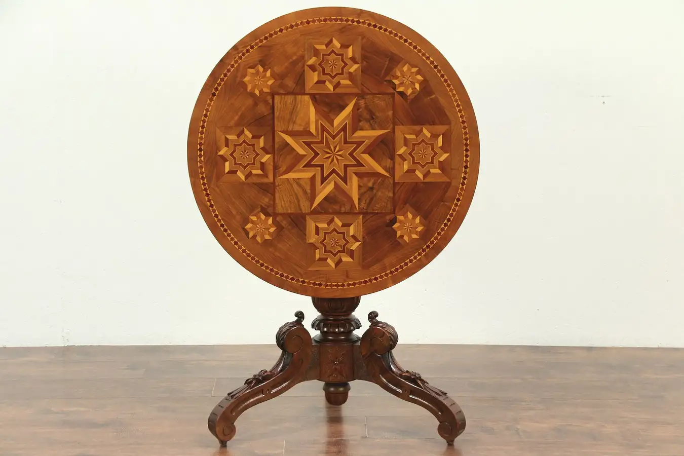 Main image of Black Forest Antique Marquetry Tilt Top Game, Tea, Hall or Lamp Table