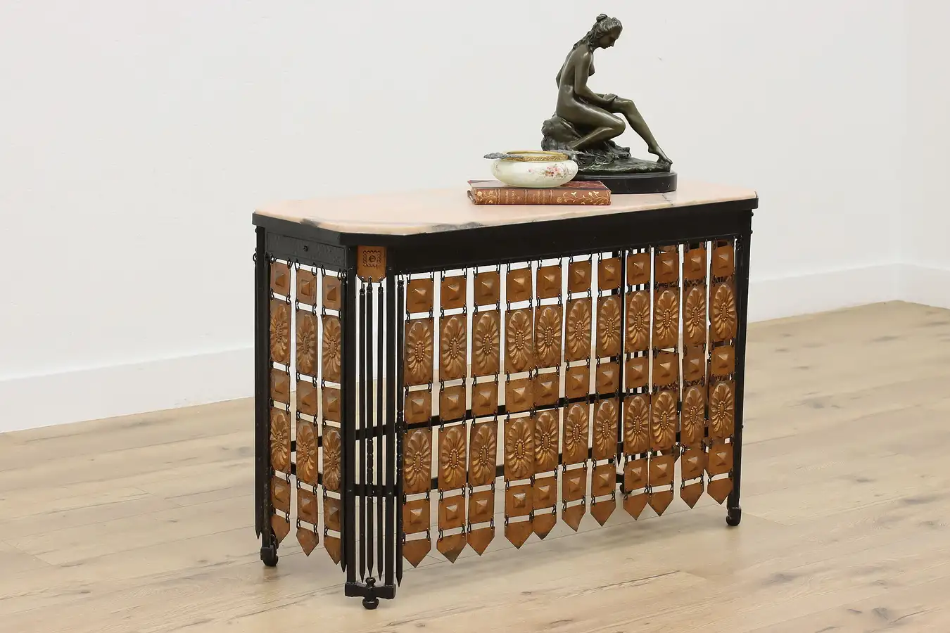Main image of Art Deco Vintage Iron & Marble Hammered Copper Console Table