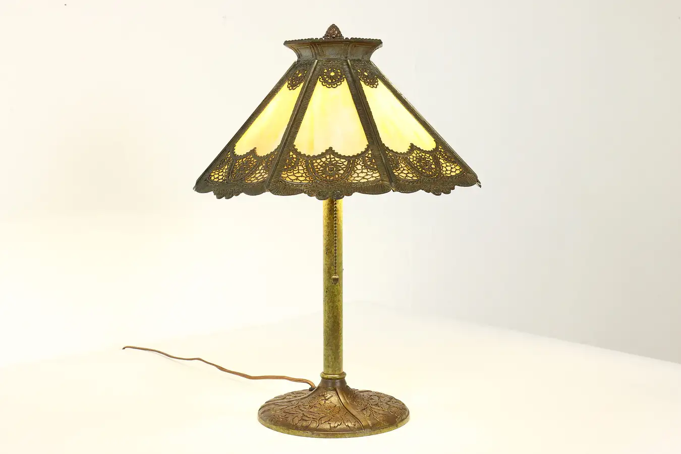 Main image of Stained Glass Shade Antique Office or Library Lamp, Bradley & Hubbard