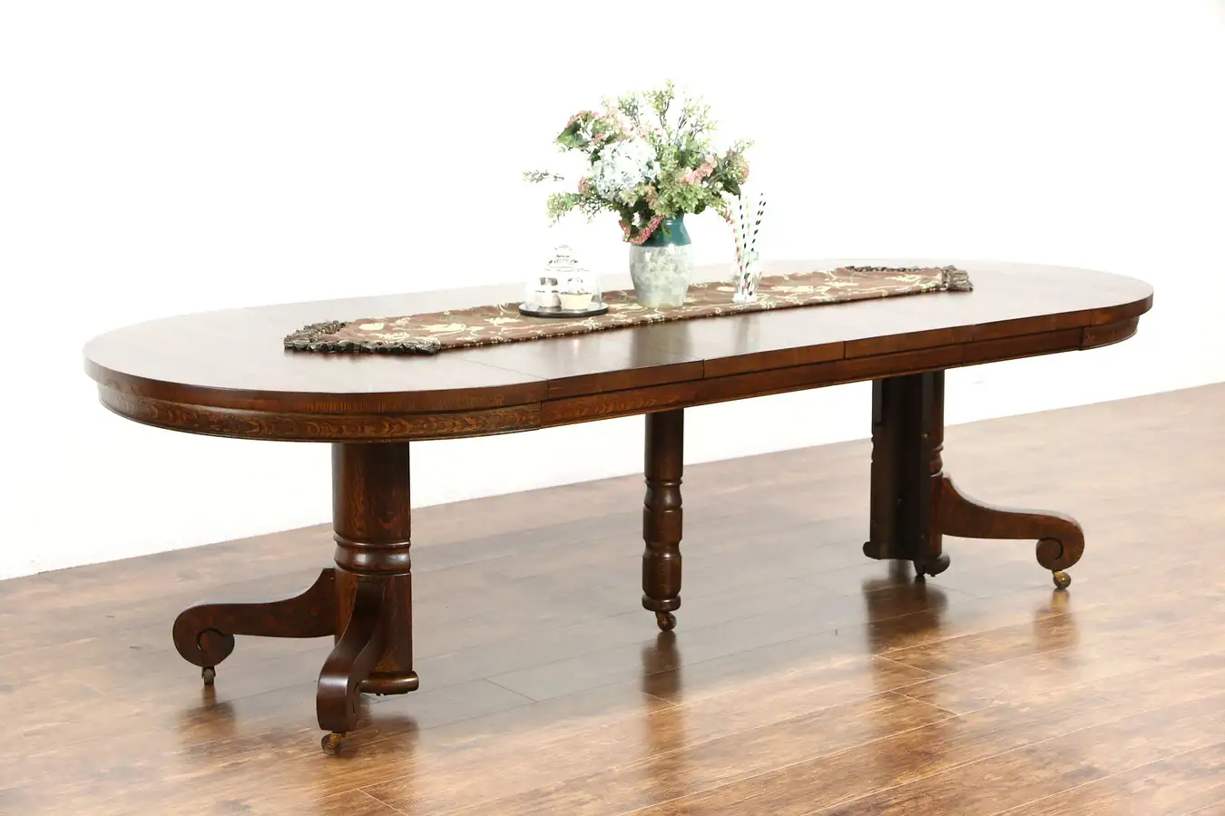 Main image of Round Quarter Sawn Oak 1900 Antique 45" Pedestal Dining Table, 4 Leaves