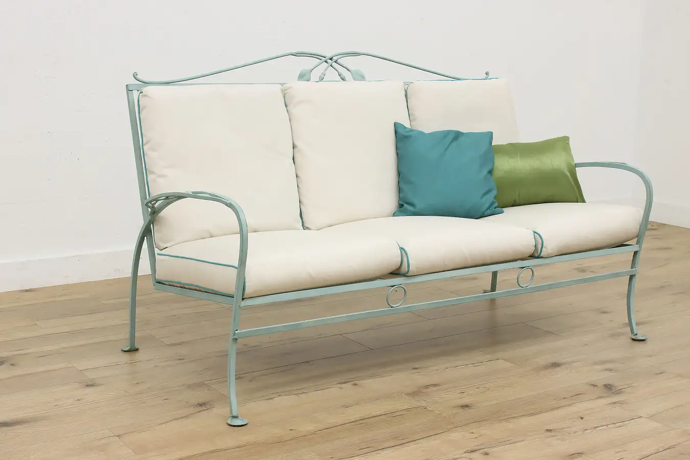 Main image of Patio or Sunroom Vintage Verdigris Wrought Iron Bench, Sofa