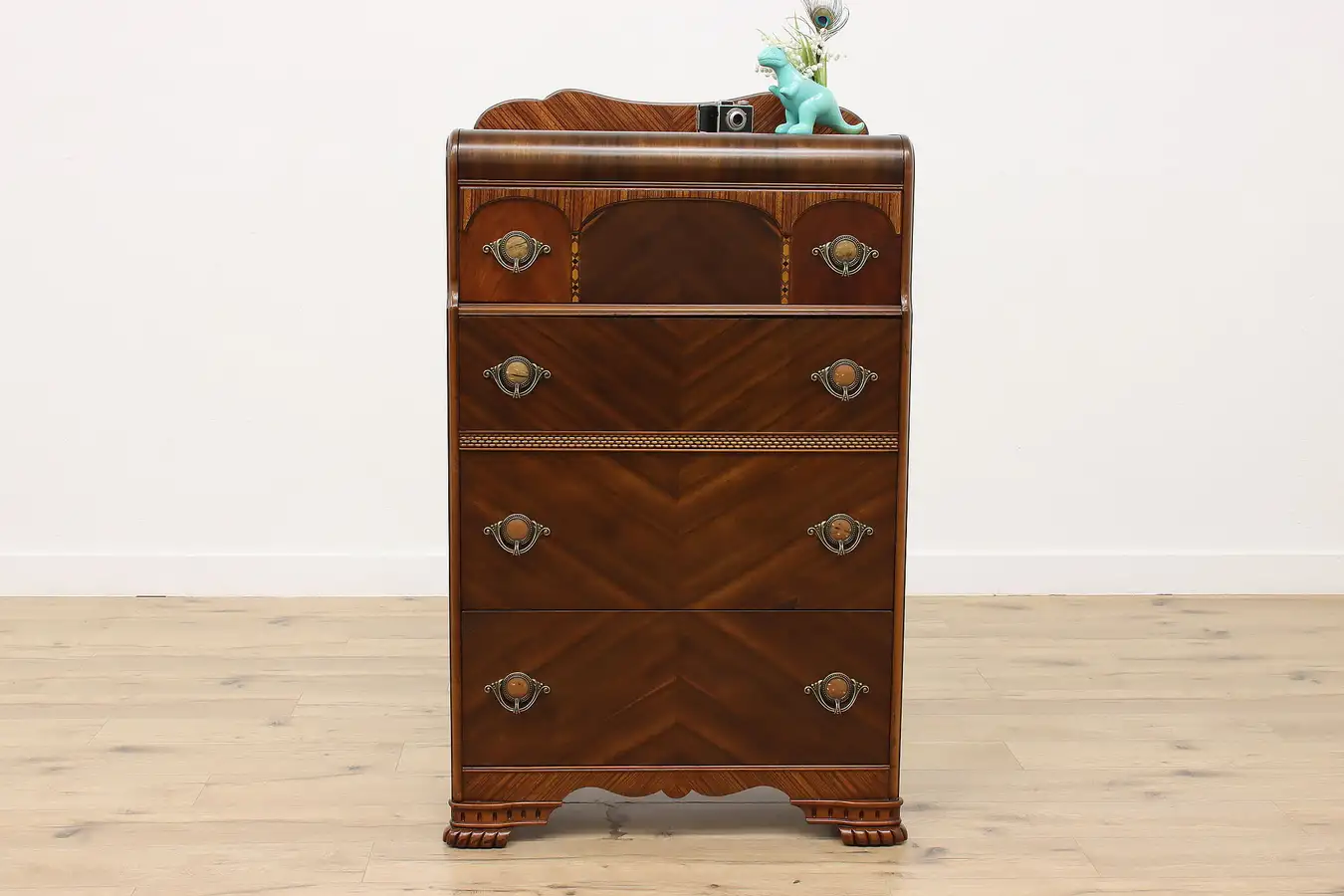 Main image of Art Deco Vintage Walnut Waterfall Dresser or Chest Bakelite