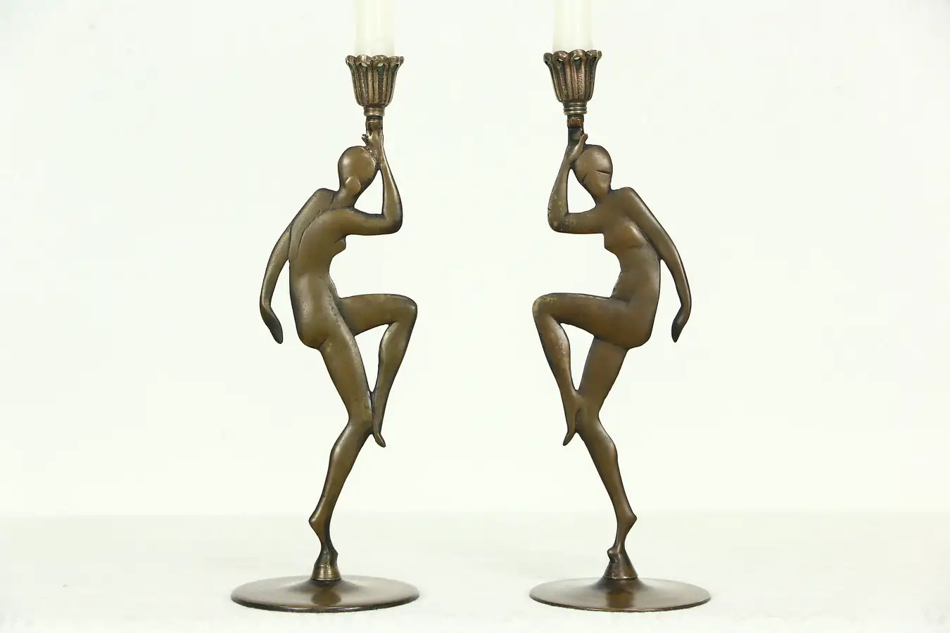 Main image of Pair 1930's Bronze Nude Dancer Vintage Candlesticks