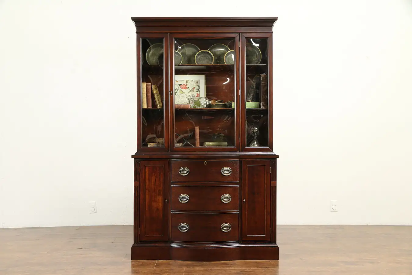 Main image of Traditional Vintage Mahogany Breakfront China Cabinet, Convex Glass