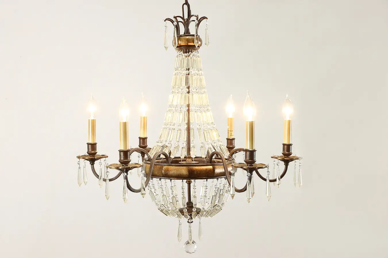 Main image of Bellini Crystal 6 Candle Vintage Chandelier, Crystal Prisms, Murray Feiss
