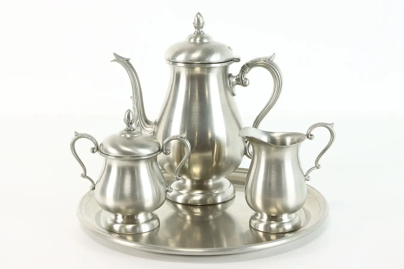 Main image of Pewter Vintage Tea or Coffee 4 Pc Set with Tray, Preisner