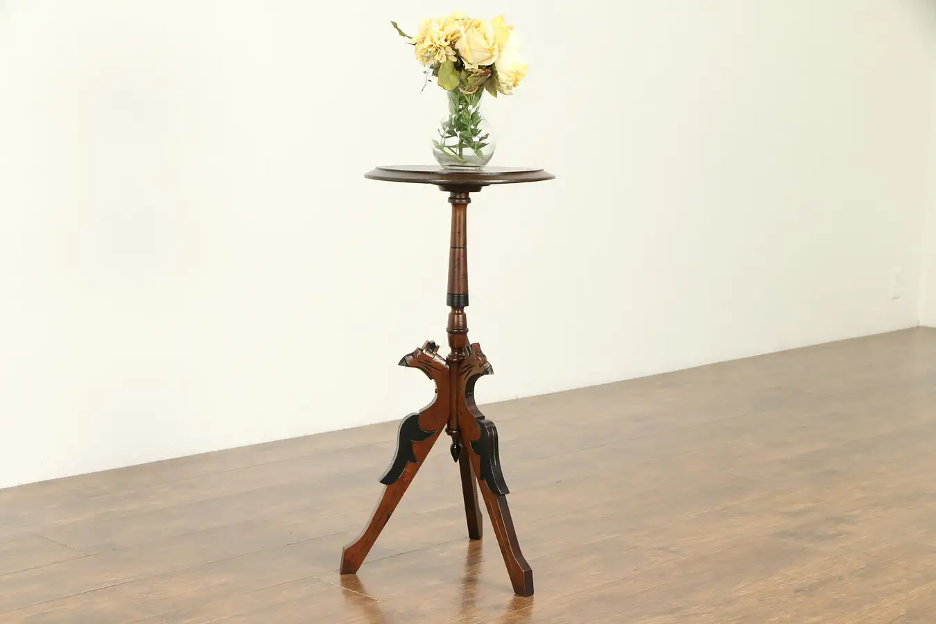 Main image of Victorian Antique Walnut Plant Stand or Sculpture Pedestal, Carved Heads