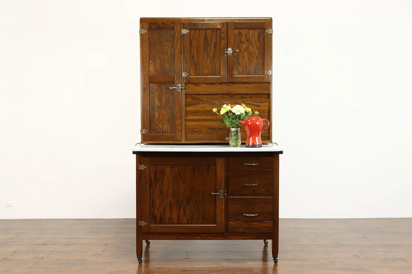 Main image of Oak Farmhouse Kitchen Pantry Hoosier Cupboard, Roll Top, Napanee IN