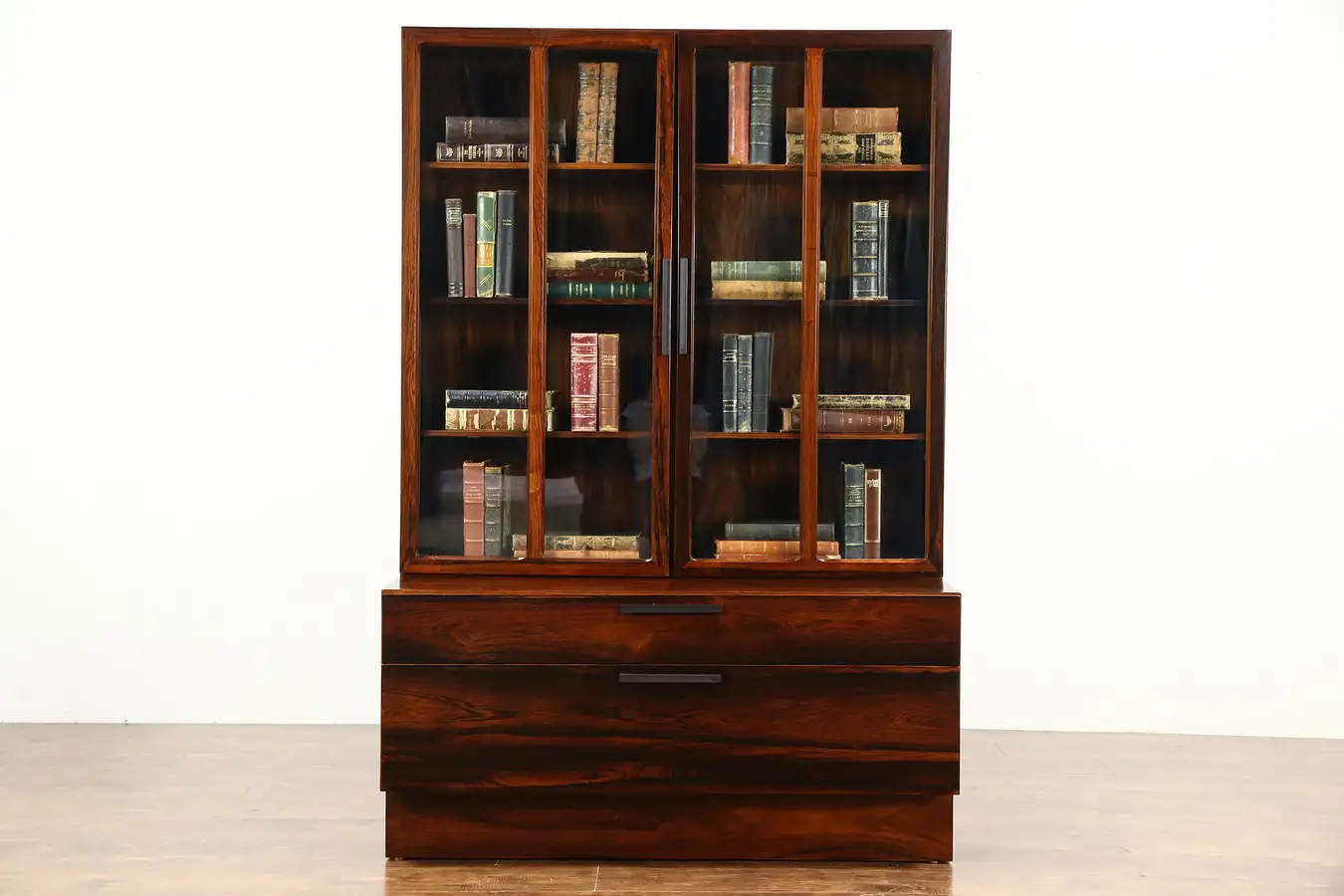 Main image of Midcentury Modern Rosewood Vintage Danish Bookcase or China, Glass Doors, Larsen
