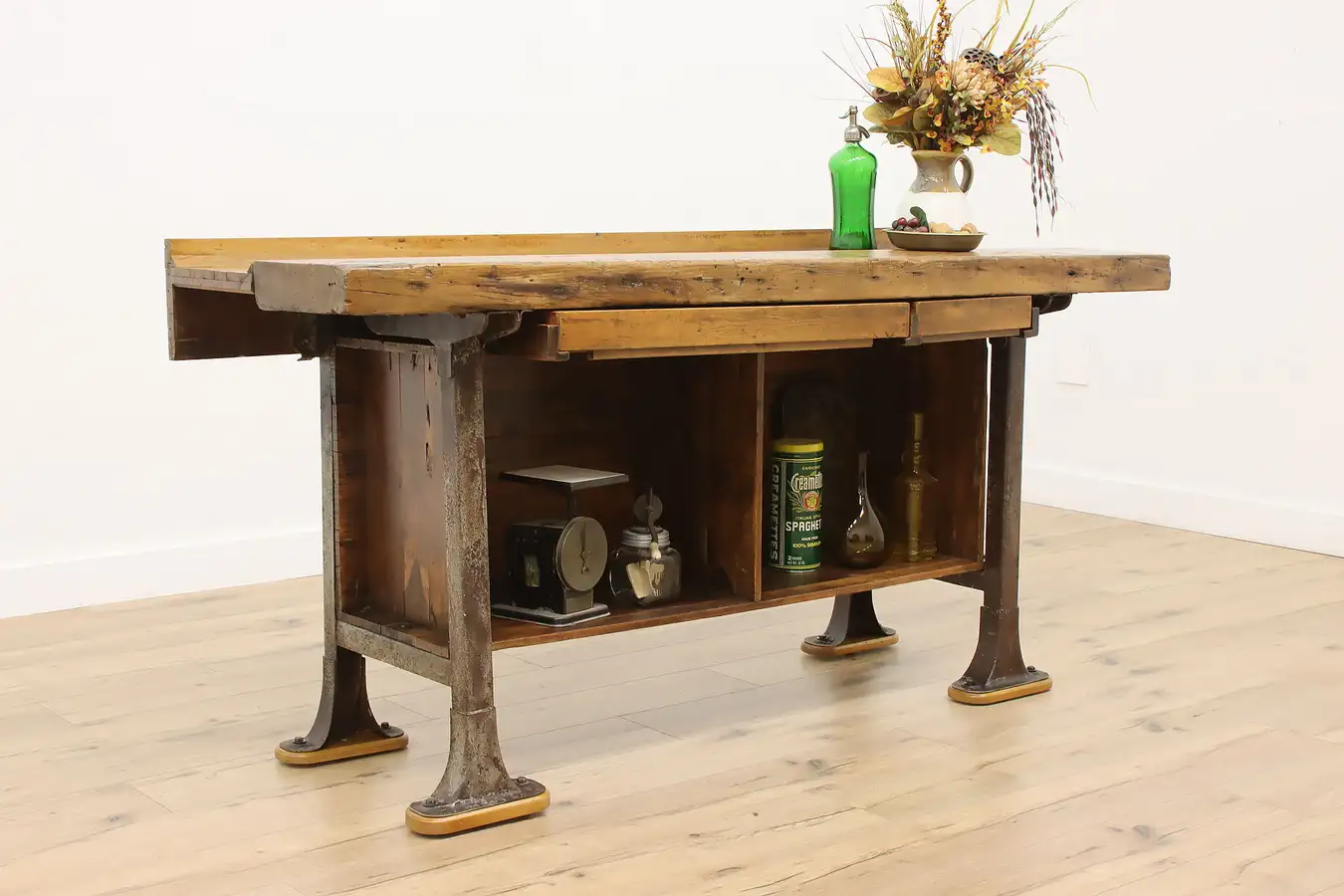 Main image of Industrial Antique Elm Workbench Wine Table Kitchen Island