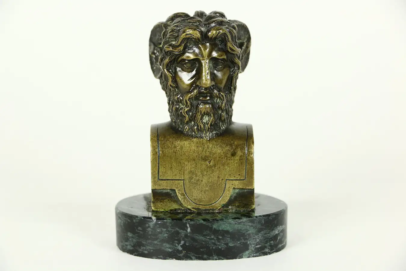 Main image of Bronze Antique Bust of a Greek Satyr, Companions of Dionysus, Marble Base Statue