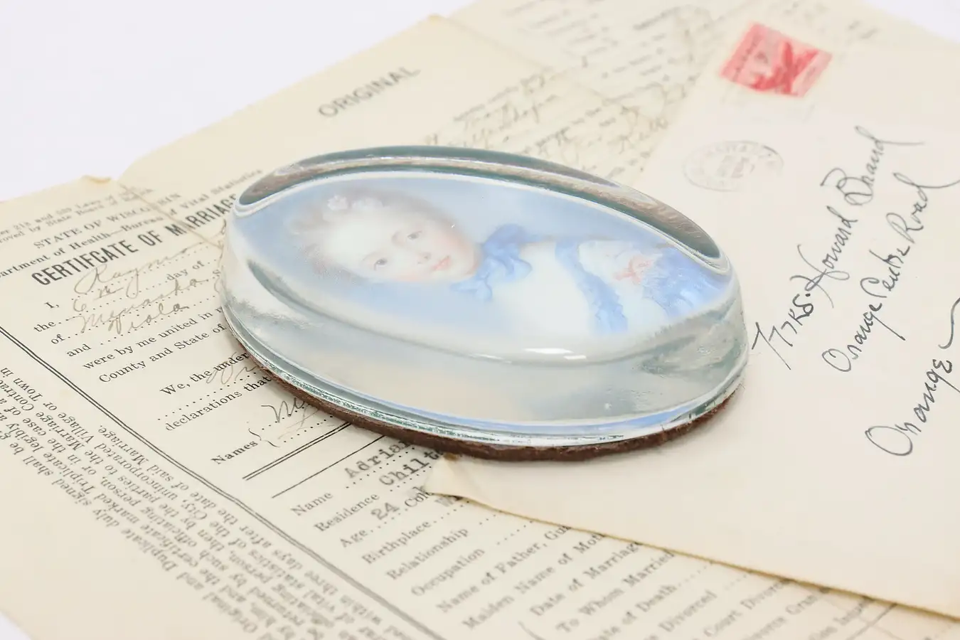 Main image of Young Girl Portrait Vintage Glass Paperweight, Past Times