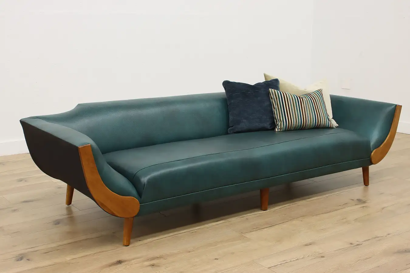 Main image of Midcentury Modern Vintage Custom Cherry & Leather Sofa Couch