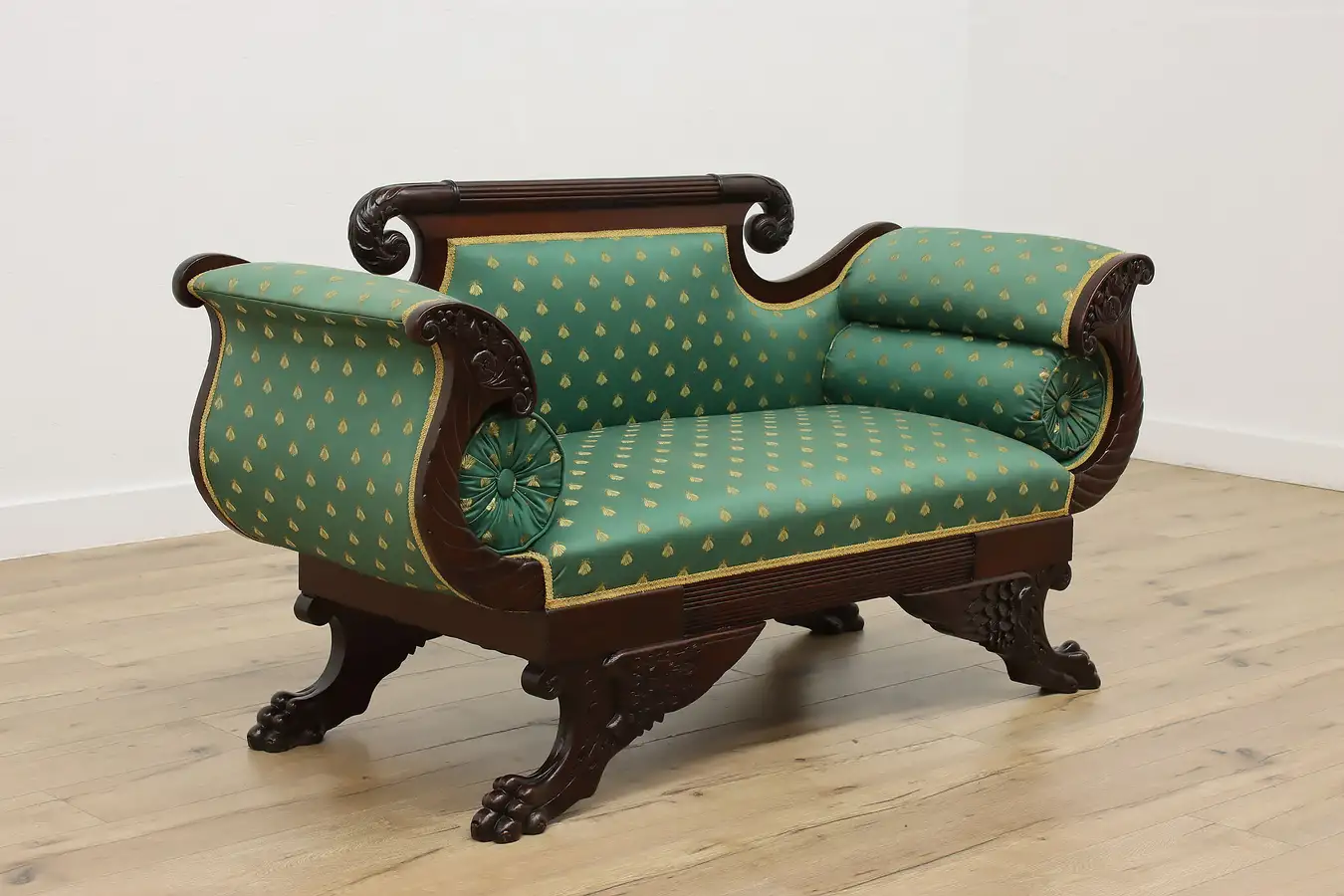 Main image of Empire Antique Walnut Settee Loveseat Sofa, Carved Paw Feet