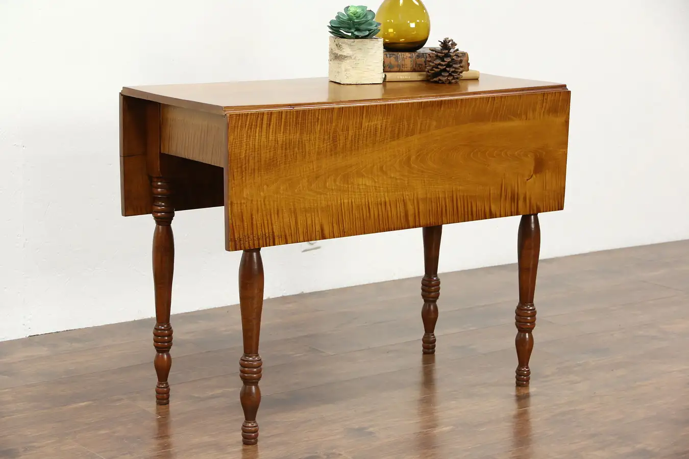 Main image of Tiger or Curly Maple Antique 1840 Dropleaf Breakfast or Sofa Table, New England