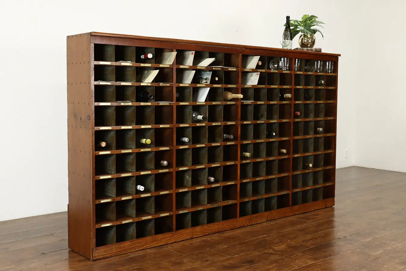 Main image of Farmhouse Antique 144 Cubby Oak Postal Sorter, Wine Rack, Office Cabinet