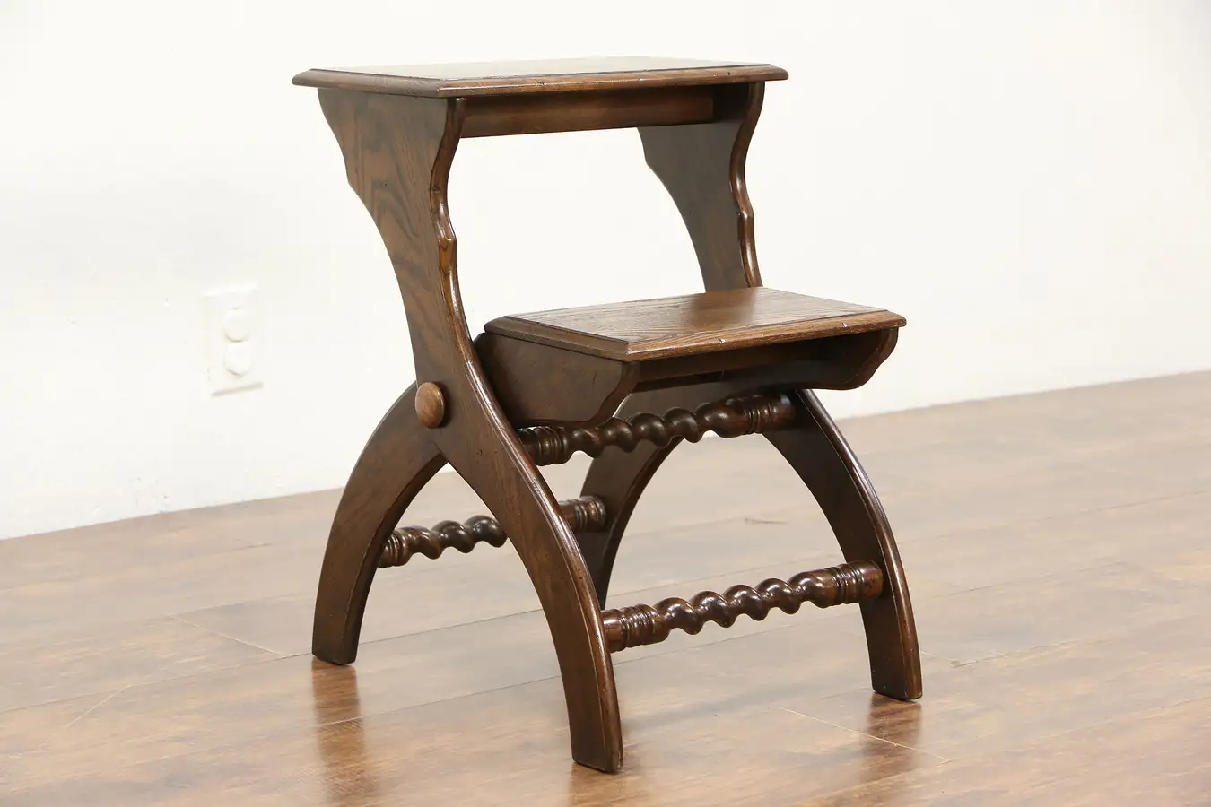 Main image of Bed or Library Steps, Carved Chestnut Vintage Folding Stairs, Signed Henredon