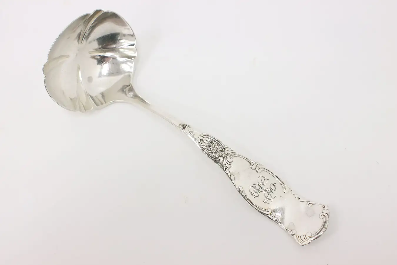Main image of Victorian Antique Silverplate Soup or Sauce Ladle, Monogram R, Pairpoint